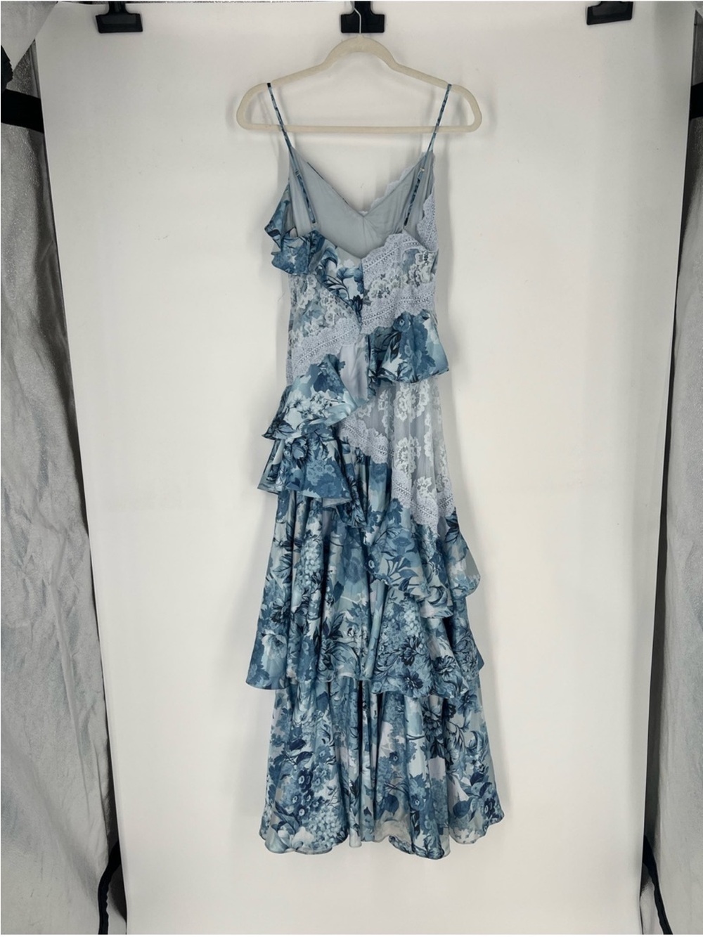 BHLDN Elora Blue Floral Lace Ruffle Formal Strappy Bohemian Maxi Dress Gown 2 - Picture 8 of 13